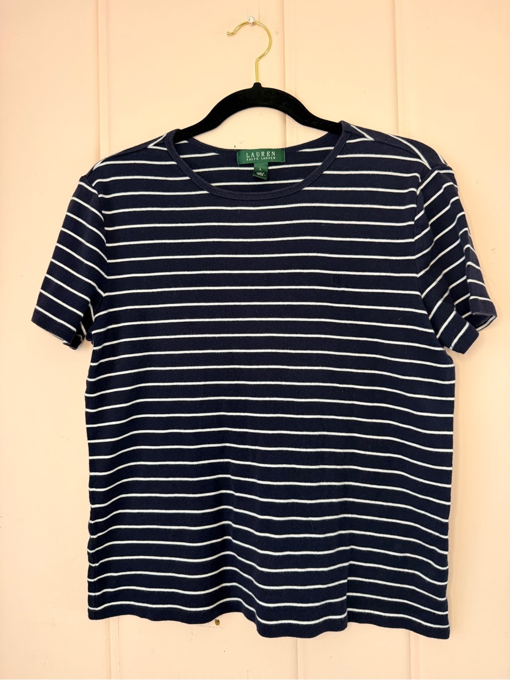 Ralph Lauren Navy and White Striped Crewneck Tee SzL